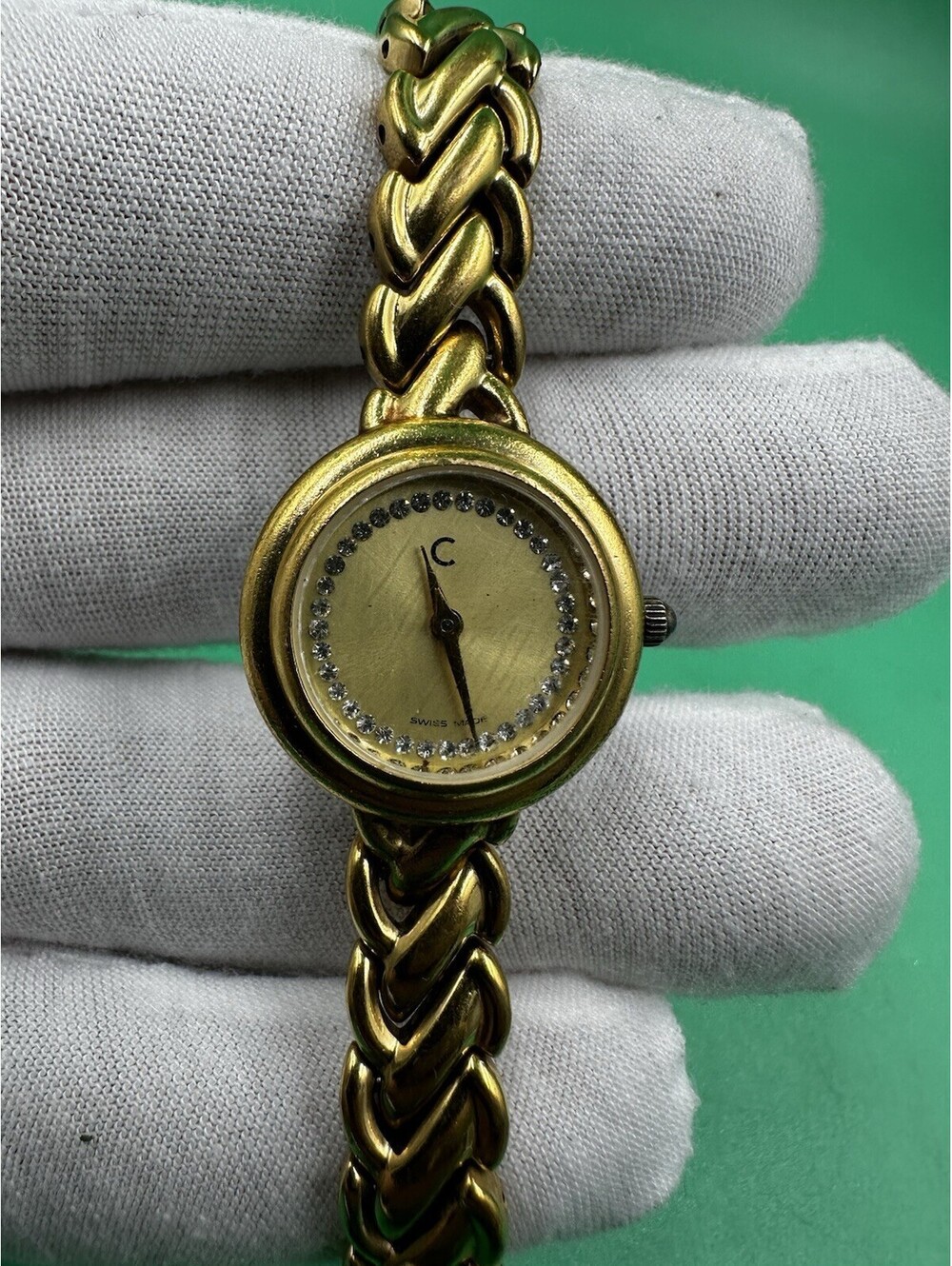 Vintage 70s CLYDA Swiss Gold Plated Quartz Women watch Diamond Dial New Battery